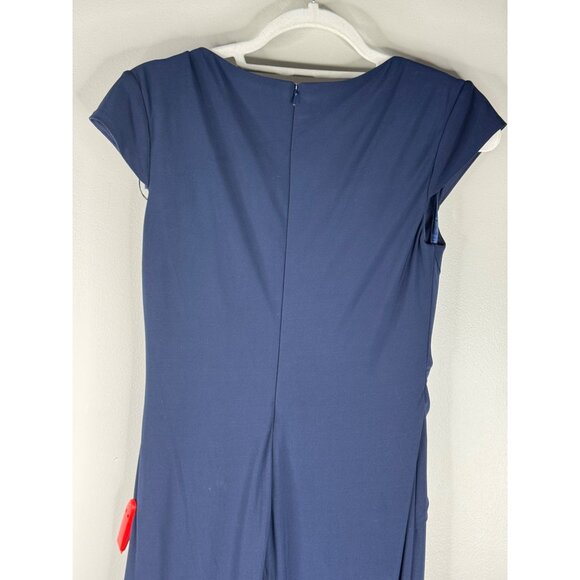 NWT Ieena by Mac Duggal 26504 V-Neck Ruched Navy Jersey Gown Maxi Dress Size 2 - Picture 5 of 5